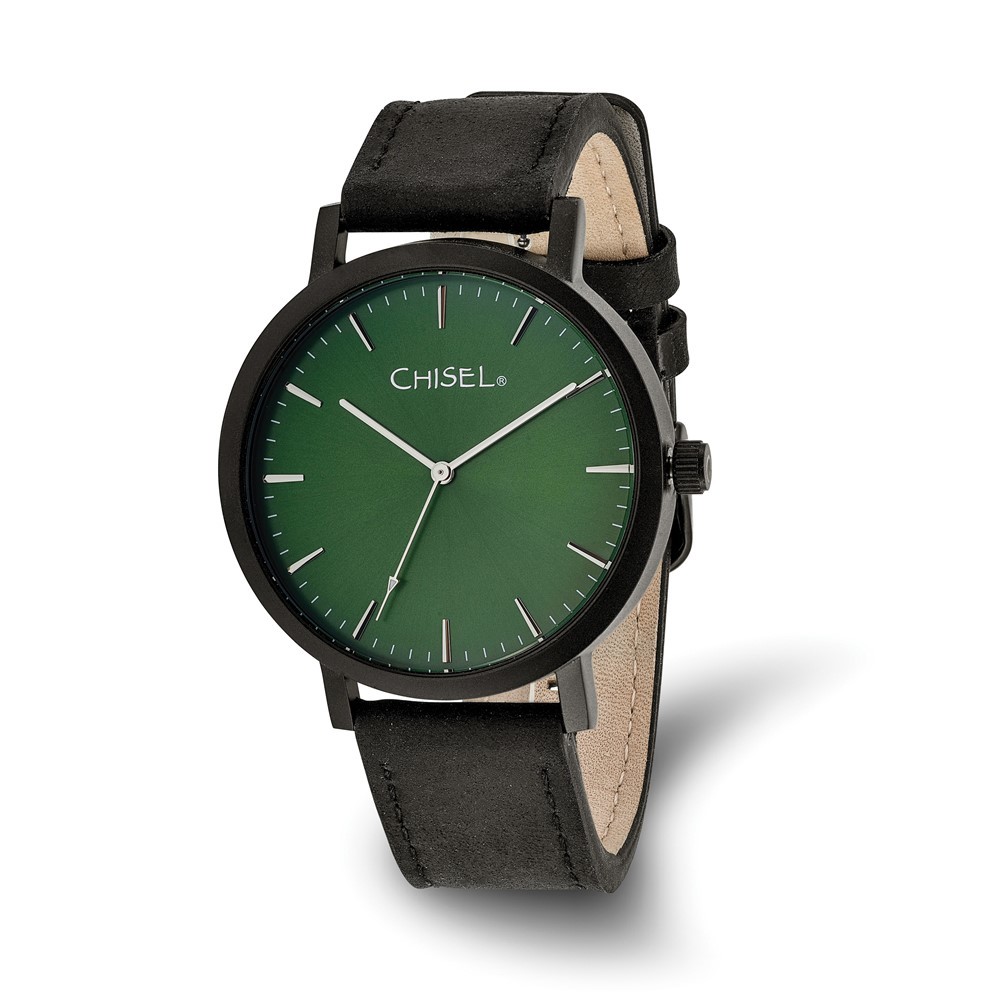 Chisel Matte Black IP-plated Green Dial Wrist Watch, 9 inch Length
